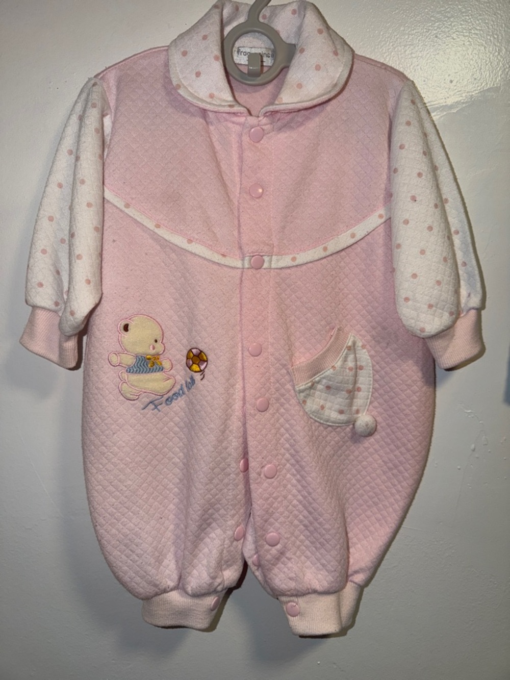Pink Quilted Baby Romper with Duck Applique